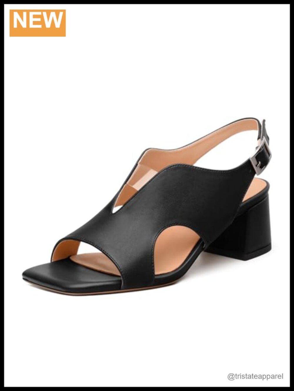 Peep Toe Slingback Sandals Faux Leather Insole Block Heel 2 Inch